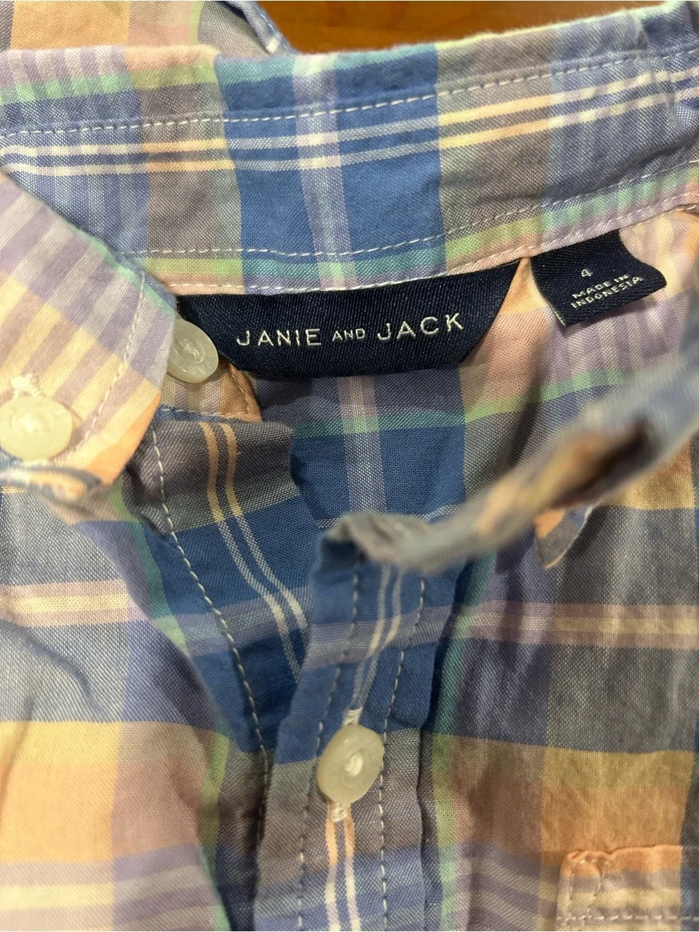 Janie and Jack Blue and Peach Plaid Button-Down Shirt